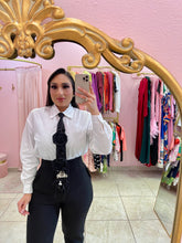 "Vani" Poplin Embellished Tie Blouse