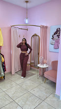 "Sherry" Striped Ribbed Crop Top Co-ord Pant Set