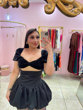 "Aria" Velvet Satin Bubble Hem Mini Dress