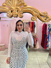 “Alix” Mesh Ruched Polka Dot Midi Dress