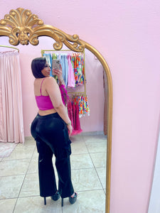 "Carmela" Faux Leather Cargo Pants