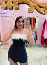 "Tavia" Feather Trim Mini Dress