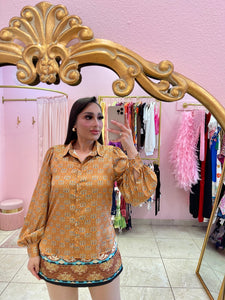 "Faris" Printed Satin Blouse