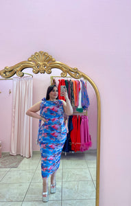 "Nara" Ruched Mesh Midi Dress