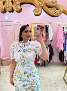 "Oralia" Satin Floral Midi Dress