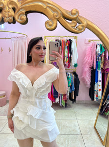 "Edeline" Ruffled V-Neck Mini Dress