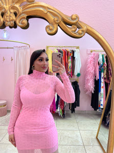 "Madelina" Mock Neck Mesh Mini Dress