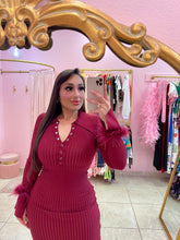 "Paolina" Ribbed Feather Trim Midi Dress