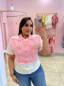 "Lala" Pink Denim Tee