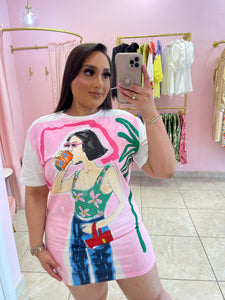 "Anastasia" Girl Print Mini Dress