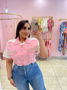 "Lala" Pink Denim Tee