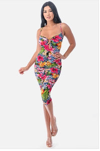 "Tropic Fever" Ruched Midi Dress