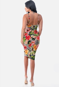 "Tropic Fever" Ruched Midi Dress