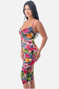 "Tropic Fever" Ruched Midi Dress